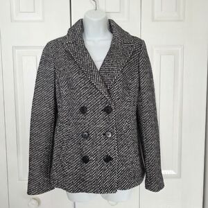 LOFT | Herringbone Double Breasted Wool Blend Pea Coat Sz S